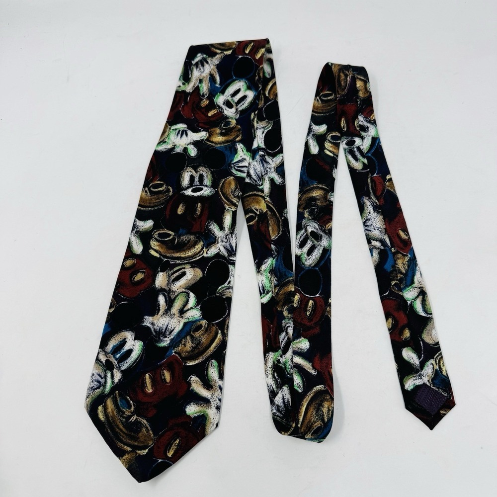 Disney Tie Balancine Mickey Vintage 100% Silk Tie Black Blue Red